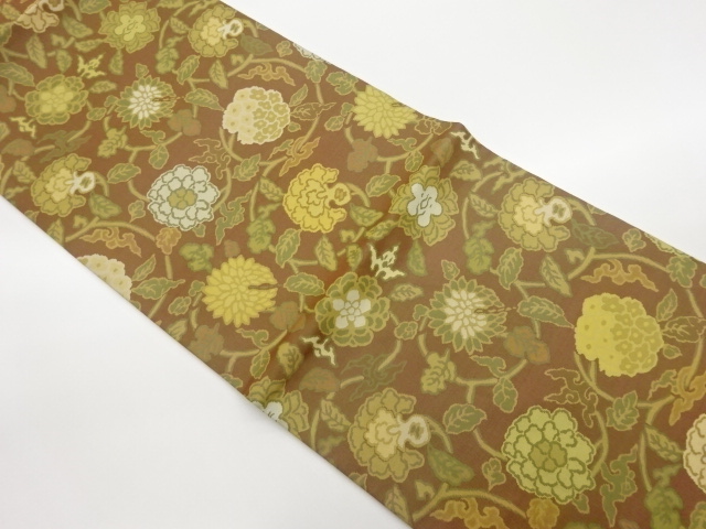 花唐草模様織出し開き名古屋帯（額縁仕立て）